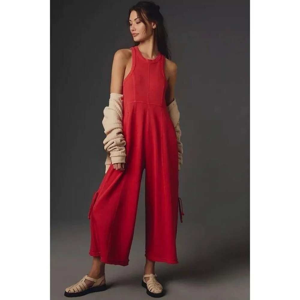 Anthropologie Daily Practice Red Seamed Wide-Leg Sleeveless‎ Jumpsuit Racerback